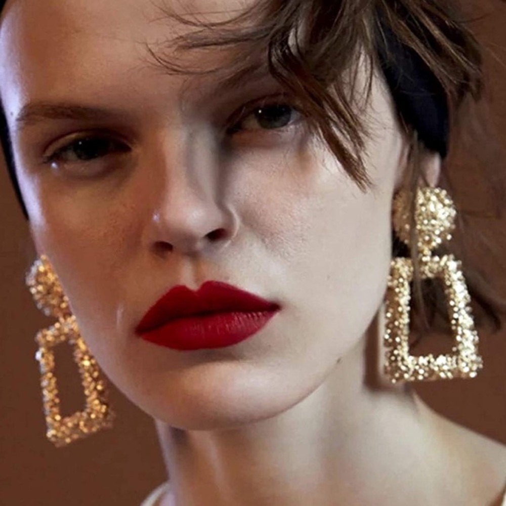 Gold Textured Hoop Drop Earrings New 40$